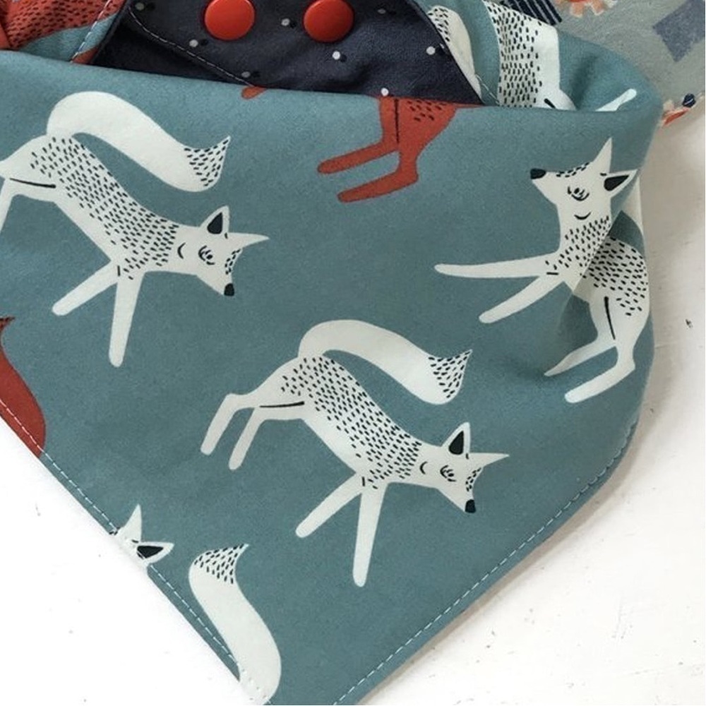 Bird Elephant Fox Indigo Blue Gray Cotton Flannel Bib Bandana 14 15 Inches